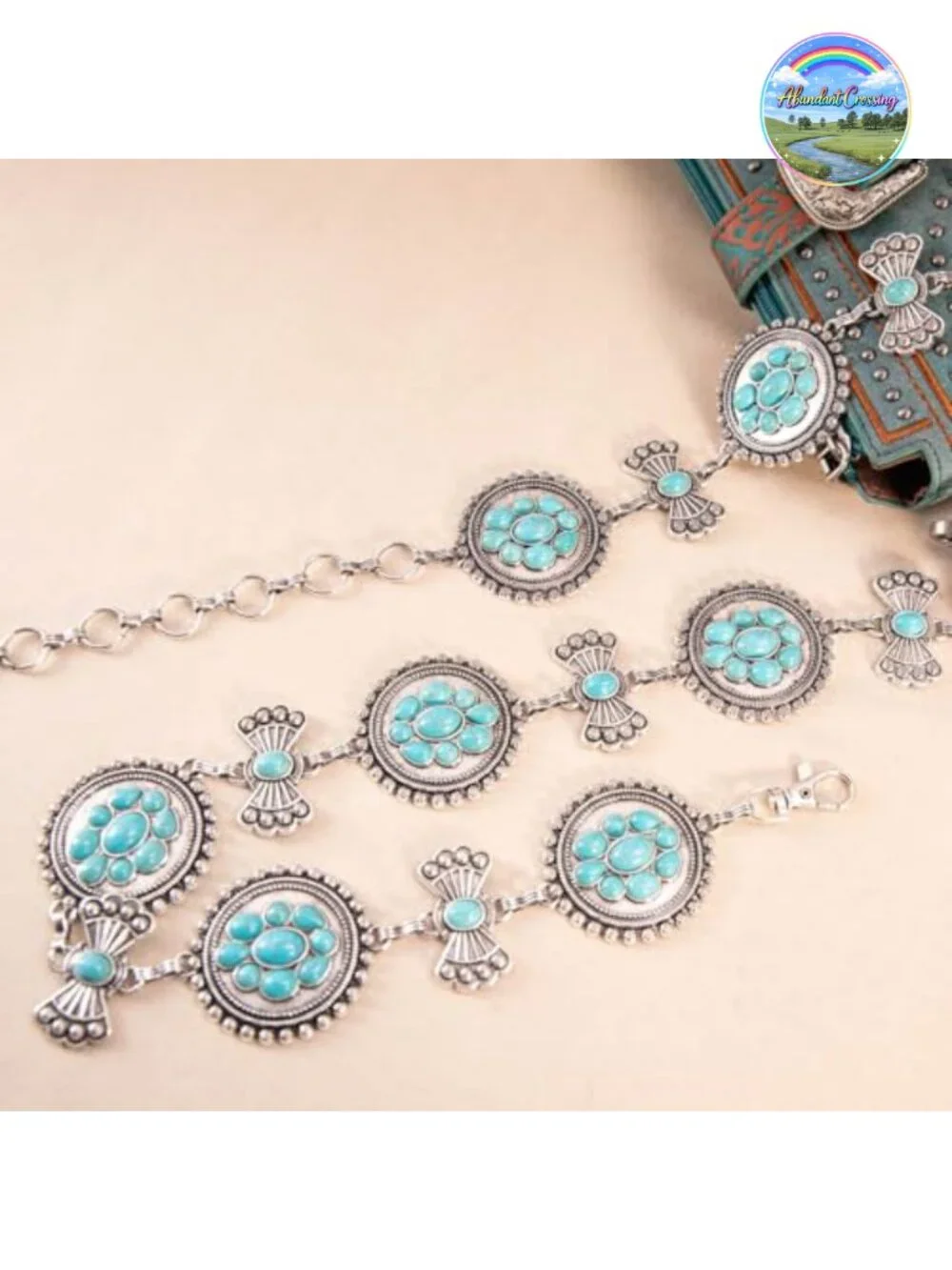 Turquoise Western Concho Chain Belt Adjustable Metal Boho Body